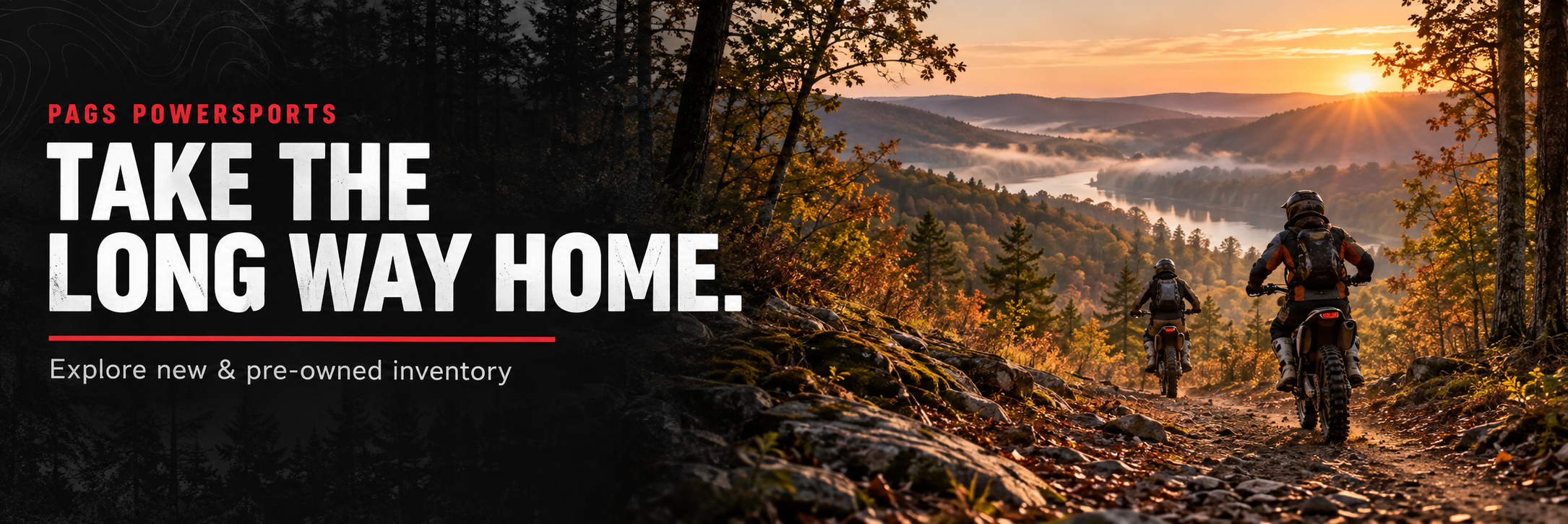 Take the long way home — generated promotional riding concept.